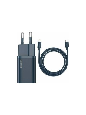 Baseus Φορτιστής Super Si με Θύρα USB-C και Καλώδιο USB-C - Lightning 20W Power Delivery - Μπλε