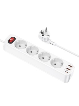 Hoco Πολύπριζο 4 Θέσεων με 2 USB-A, 3 USB-C, Διακόπτη και Καλώδιο 1.8m